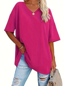 Kvinnors t-shirt plus storlek kvinnor vår/sommar simp mode grundläggande mångsidig polyester fiber elastisk fast färg kort 7 t-shirt. H240508