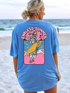 Endless Summer Skull uwielbia surfowanie żeńskie bawełniane ubranie oddychające swobodne koszulki Creative Street O-Neck Women krótkie rękawa 240509