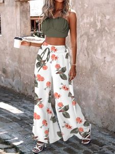 Dwuczęściowe spodnie damskie Damskie modny zestaw Set Summer Sweet Secon Surpender Casual Supender Shirred Crop Cami Top Wide Noge Sets