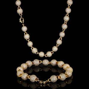 8mm Hip Hop Beads Ball Chain Necklace Bracelets 5A Zircon Women Mens Jewelry Set