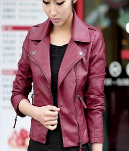 Совершенно новая весенняя женская кожаная куртка Red Black Pu Plus Buise Jackets Motorcycle Кожаная куртка Slim Casual Coat1813792