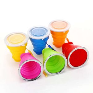 Collapsible Drinking Expandable Silicone Cups Travel Water Cup Portable Reusable Folding Camping Mugs with Lids for Outdoor Backpacking Hiking