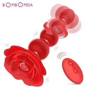 Andra hälsoskönhetsartiklar Anal Plug Vibrator 360 Rotation Pull Bead Prostate Massage Vaginal Stimulator Rose Remote Control S For Men Women Y240503