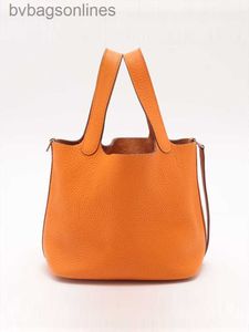 Top Grade Hremms Genuine Leather Designer Hand Bags Free Shipping Women Picotin Lock Vegetable Basket 18 Orange Silver Buckle Leather Handheld Bucket Bag Bag