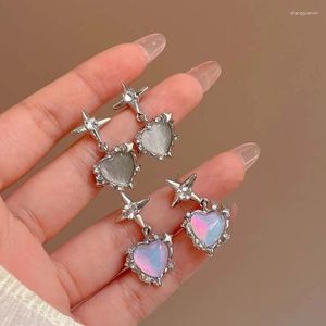 Dangle Earrings Korean Colorful Opal Love Heart Pendant For Women Exquisite Shiny Zircon Star Moon Y2k Aesthetic Jewelry