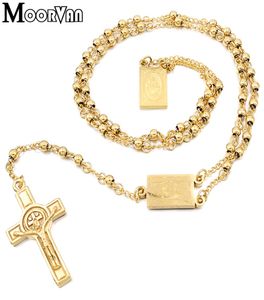 Moorvan 4mm 66 cm lång guldfärg Men Rosary Bead Halsband Rostfritt stål Religion av Jesus Women Jewelry 2 Färger 2012113128705