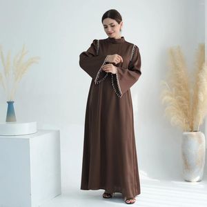 Ethnic Clothing Latest Diamond Beading Dress Satin Women Muslim Robe Abaya Female Full Length Tassel Worship Service Ramadan