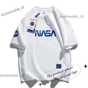 Lettera NASA T-shirt a maniche corte a maniche corte maschile estate in cotone pesante maglietta a mezza manica aderente sotto il marchio di moda americano 283