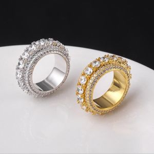 Wholesale high quality micro inlaid five rows full of zircon rings hip hop jewelry can rotate men's rings 220D