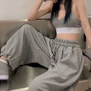 Женские штаны Capris dihope Grey Womens Sports 2024 Осень Новая мешковатая мода очень большая брюки Balck медленная уличная одежда Q240508