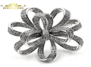 Victorian Vintage Silvertone Micro Pave Clear CZ Ribbon Bow Brosches Circlet Floral Style Bowtie Pin Broach Women Bridal Jewelry 25476956