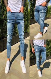Stretchy Croped Pants Men Brand New Destroyed Ripped Biker Jeans Casual Slim Fit Skinny Pencil Pants Designer Denim Trousers 20116473573