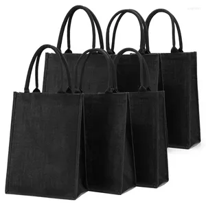 Einkaufstaschen 6pcs Jute -Tasche gesäumt mit den Griffen wiederverwendbarer Einkaufstasche für Frauen schwarz