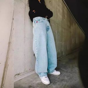 Qweek Y2K Vintage Baggy Jeans Women Hip Hop Cartoon Graphic Embroidery Streetwear Pants Harajuku Oversize Wide Trousers Men 240430