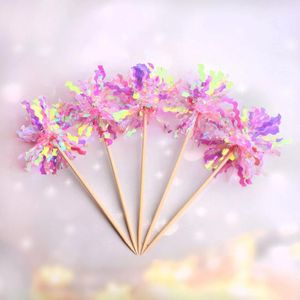 Party Supplies 5st Firework Cupcake Topper Flags Colorful Ribbon Birthday Cake Toppers för bröllop barn baby shower dekorationer