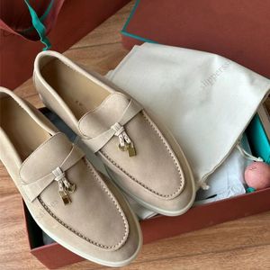 LP Pianas Loafers Shoes Suede Moccasins Aprikos äkta läder Men avslappnad slip på fetter Kvinnor Luxury Dress Designers Flat Dressshoe Factory Factorwear