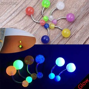 Navelringar 10st/Lot Glow in the Dark Belly Ring Womens Fashion Navel Bars Rings Punk Body Piercing Ombligo Body Jewelry Mixed Color D240509