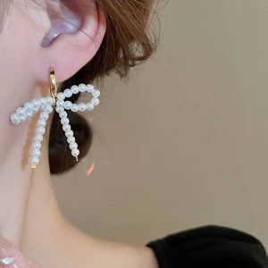 Stud Korean Elegant Pearl Bow Dangle Earrings for Women Fashion Elegant Tassel Ear Buckle Earrings Jewelry Party Gifts