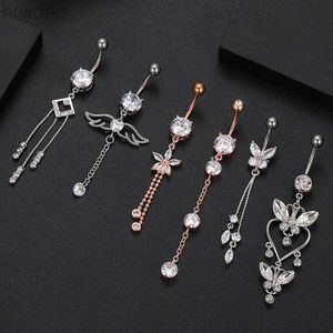 Navel Rings Trendy Angel Belly Button Rings Stainless Steel Zircon Butterfly Navel Piercing Surgical for Women Body Belly Jewelry Pendant d240509