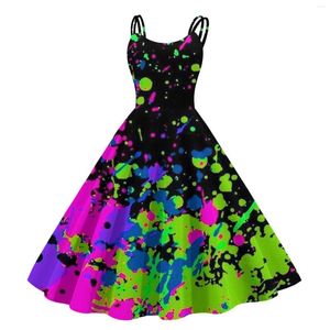 Vestidos casuais TIY TYE FESTE PROM MULHERES MUNDOS DOMENTO DE SGOTAGEM Cocktail vintage do joelho formal Retro A linha Swing Swing Lady