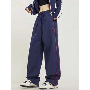 Frauenhose Capris mexzt S-4xl gestreifte Sporthosen für Frauen Y2K Ultra-Fine Weitbein Fracht Street Kleidung Harajuku Bag Casual Jogger Sportswear Q240508