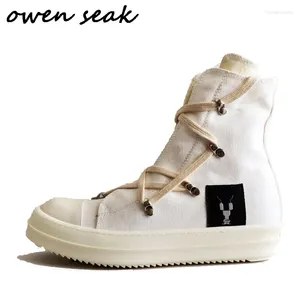 Scarpe casual Owen Seak Men tela allenatori di lusso stivali alla caviglia allacciati a zip piatti alte donne donne nere grandi scarpe da ginnastica