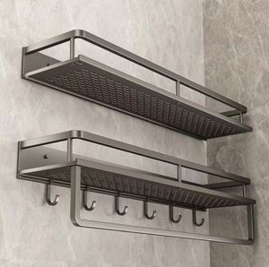 3Gray Towel Rack Sem perfuração Integrada de parede integrada Banheiro de alumínio Rack de armazenamento de armazenamento Double dobring toalha Rack