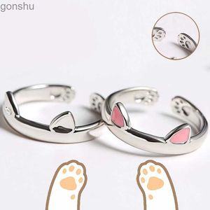 Couple Rings 2 pieces of Y2K cute cat paw printed rings womens adjustable cat ear paw animal finger rings couple cartoon small pet gift jewelry WX