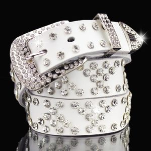 Designer de luxo de moda Sparkling Beautiful Diamond Zircon Cristal Flower Woman Leather Belt 110cm 3 6 pés 293V