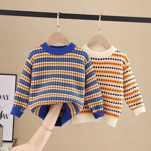 セット新しい赤ちゃんのメンズウォーム秋と冬の子供のセーター編み女性カラフルな縞模様Q240508