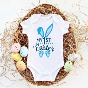 Rompers My 1st Easter Newborn Romper Bunny Print Baby Bodysuit Infant Body Short Sleeve Jumpsuit Easter Outfits Toddler Boy Girl Clothes T240509