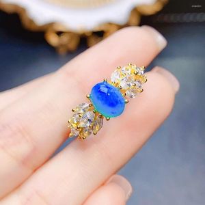 Anelli a grappolo FS S925 Sterling Silver Inlay 6 8 Natural Blue Opal Ring con certificato Fine Fashion Weddings Gioielli per donne
