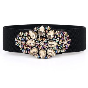 Belts Fashion Women Wide Elastic Waist Belt Colorful Rhinestone Crystal Flower Lady Girls Stretch Waistband Cummerbund For Dress 340m