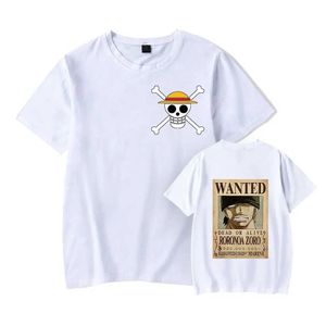 Tişörtler Tek Parça Teenage Mens Anime T-Shirt Kısa Knapıtlı T-Shirt Roronoa Zoro 3D Baskı Yaz Sokak Moda Kısa Kollu T-Shirtl240509