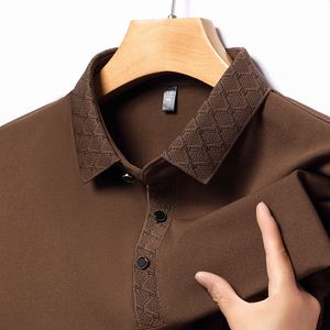 Wiosna jesienna koszula polo długie rękawie Mężczyźni wysokiej jakości Business Casual Polos koszule mody lapel t koszule sprężyste elastyczne topy pullover męskie ubrania m ~ 4xl