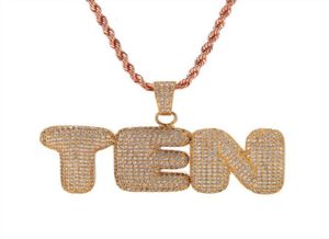 AZ 09 Custom Name Bubble Letters Necklaces Pendant Charm For Gold Silver Gold Rose Color Cubic Zircon Rope Chain Hip Hop Jewel8822341