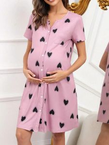 Moderskapsklänningar gravida kvinnors hem pyjamas rosa pyjamas korta ärm kjolar klänningar t240509