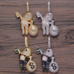 Small Size High Quality Brass CZ stones Cartoon Men Money Bag Necklace Hip hop pendant Jewelry Bling Bling Iced Out CN199 Y1220 222Q