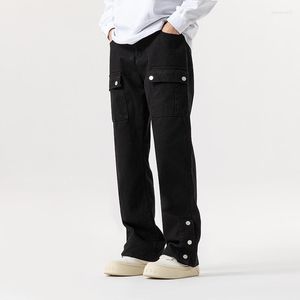 Men's Jeans Solid Pants With Multi Pockets Comfy Casual Street Style Trousers For Outdoor Clothings