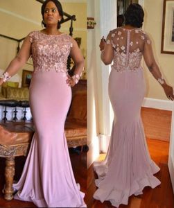 Langarmes Meerjungfrau Abendkleider Perlenblumen Satin bodenlange Plus -Größe Prom Kleider ASO EBI Afrikanische nigerianische Kleider3148382