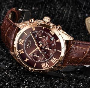 2022 Lige Watch for Men Top Brand Luxury Wateruff 24時間のクォーツ時計ブラウンレザースポーツリストウォッチRelogio Masculino 228992607