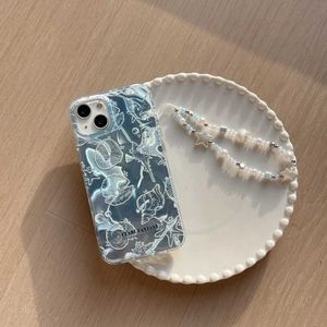 Cell Phone Cases Cute Ocean Shell Pattern Aurora phone case suitable for iPhone 15 14 12 Pro Max 15 Pro Cute Bracelet Chain Cover Shockproof Phone Case J240509