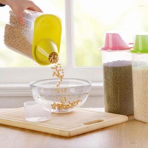 Storage Bottles Plastic Kitchen Rice Cereal Bean Dry Food Dispenser Container Lid Sealed Box Jar Practical