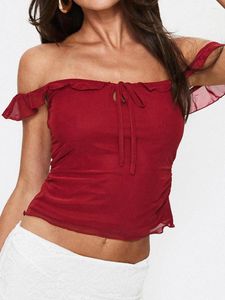 Женские футболки T 2024 Fashion Summer Slim Slim Tops с коротким рукавом с плеча с твердым цветом