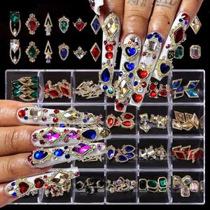 Luxo Shine Diamond Nail Art Rhinestones Decorações de cristal Conjunto de gemas de metal de vidro para peças diy box HeartDrophol 240509