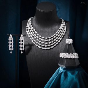 Halsbandörhängen Set Injuwelife Five Layer Jewelry for Women Cubic Zirconia Wedding Engagement Party Dudai Crystal Jewellery Accessories