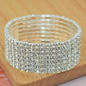 Bracelets de casamento clássico de cristal de strassagem múltipla de cristal para mulheres garotas de noiva da pulseira de pulseira elástica de bracelete dourado cor de prata