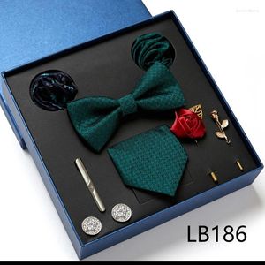 Bow Ties Fashion Men's Tie Gift Box Necktie Bowtie Pocket Square Brooches Cufflinks Clips Suit For Party Wedding Man Gifts