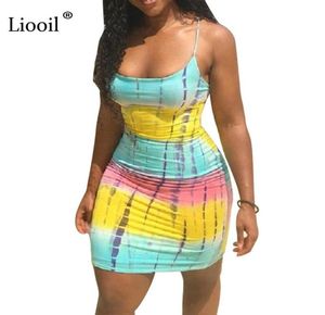 Liooil artı boyutu kravat boya mini elbise seksi kulüp kadınlar için yaz kıyafetleri yeni varış 2019 bodycon elbiseler kadın parti gece t208650406
