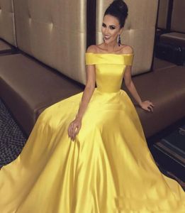 Proste eleganckie żółte długie sukienki wieczorne Linia satynowa batuau Sweet Train Party Party Sukienki na bal maturalny 20196994473
